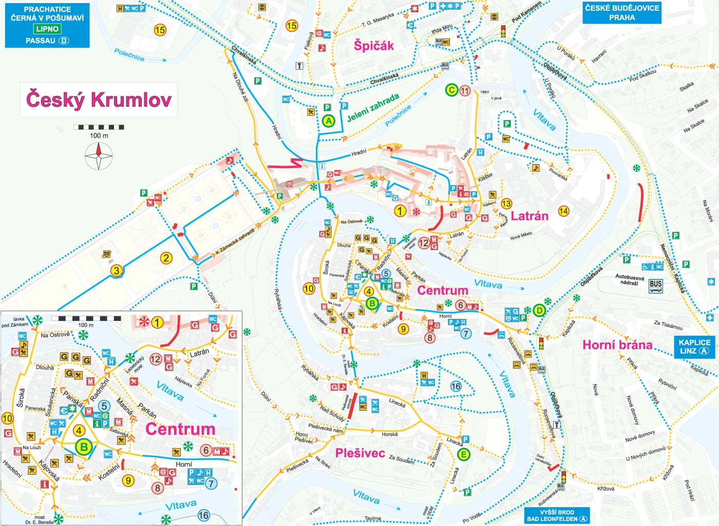 Průvodce Českým Krumlovem i pro handicapované, mapa města Český Krumlov